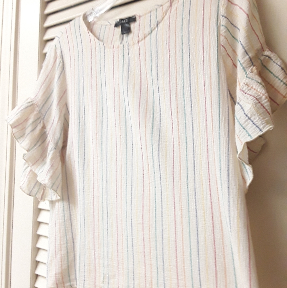 Rainbow Flutter Crop Stripe Boho Top Anthro Drew P - image 1